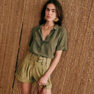Sezane Robin Shorts, Khaki Goat Leather size 4